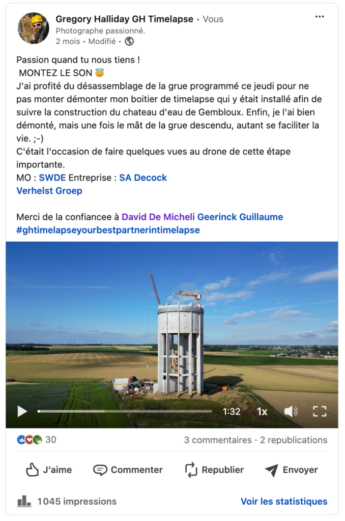 château d'eau Baudecet Gembloux démontage grue