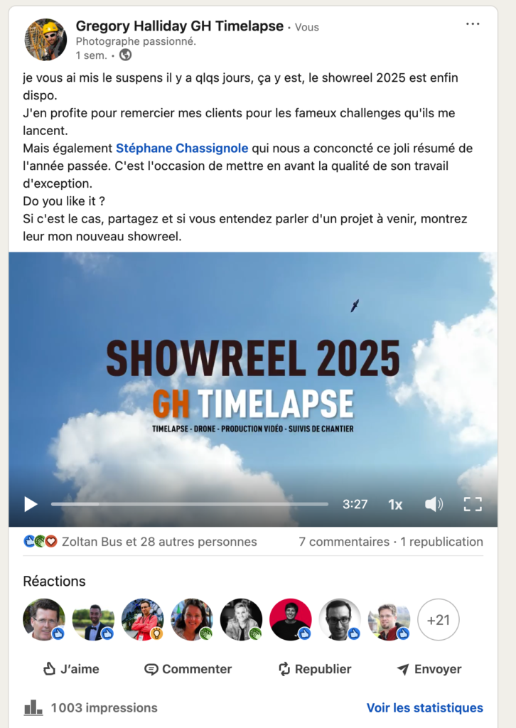 SHOWREEL 2025 lien vers ma publication Linkedin